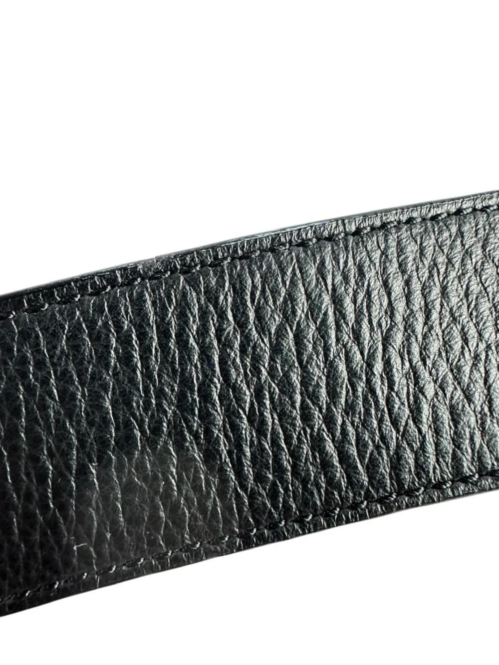 Genuine TORY BURCH Black Pebbled Leather Silver Logo Buckle Unisex Belt 32